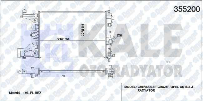 KALE 355200 Su Radyatoru Astra J-Cruze (J300-J305-J308) (Al/Pl/Brz) (580x398x16)